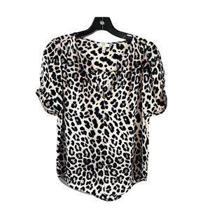 Joie Leopard Print Short Sleeve V-Neck Blouse Women's Size XS